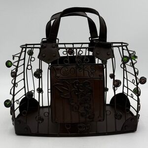 Epic Products Metal Purse Wine Cork Holder Cage Bronze Handbag Decor Grapes